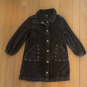 Girls' Black Washed Denim Dress with Studded Pockets